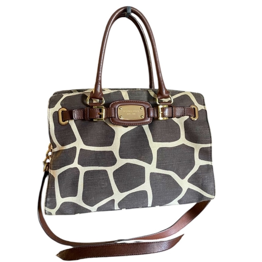 Michael Kors Giraffe Print Hamilton Bag Printed Canvas Leather Trim